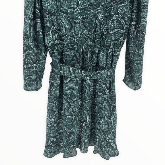 1. State Tie Waist Green Snake Print Belted Surplice Neck Dress in Pine Grove - Picture 6 of 10